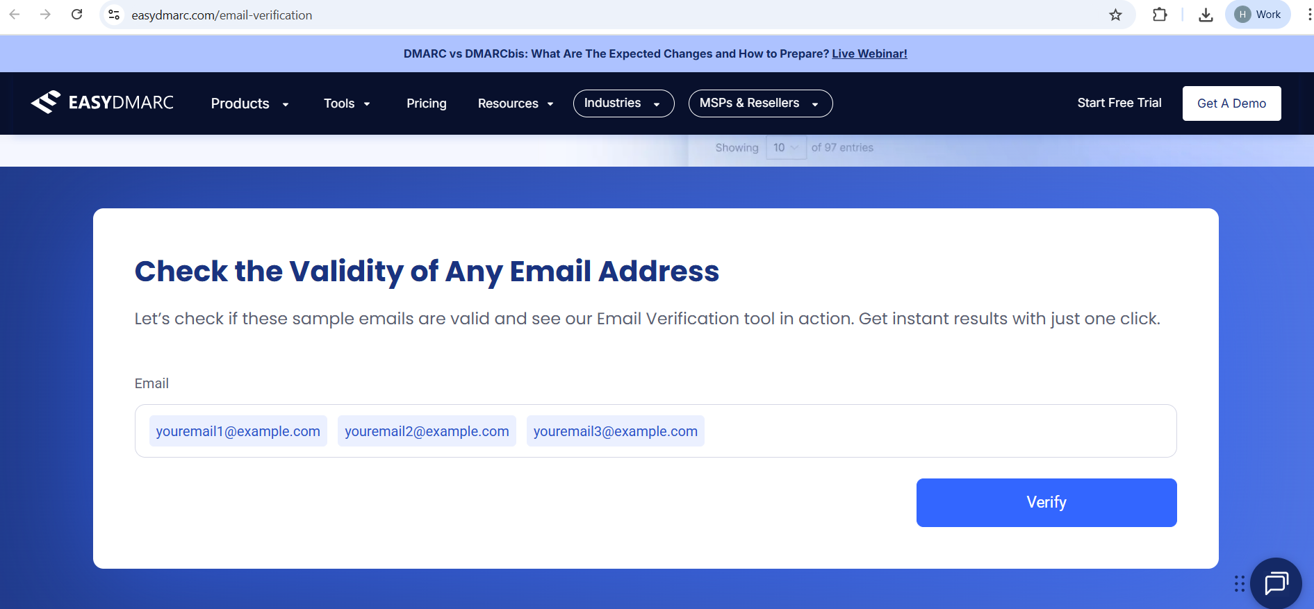 EasyDMARC’s email verification tool