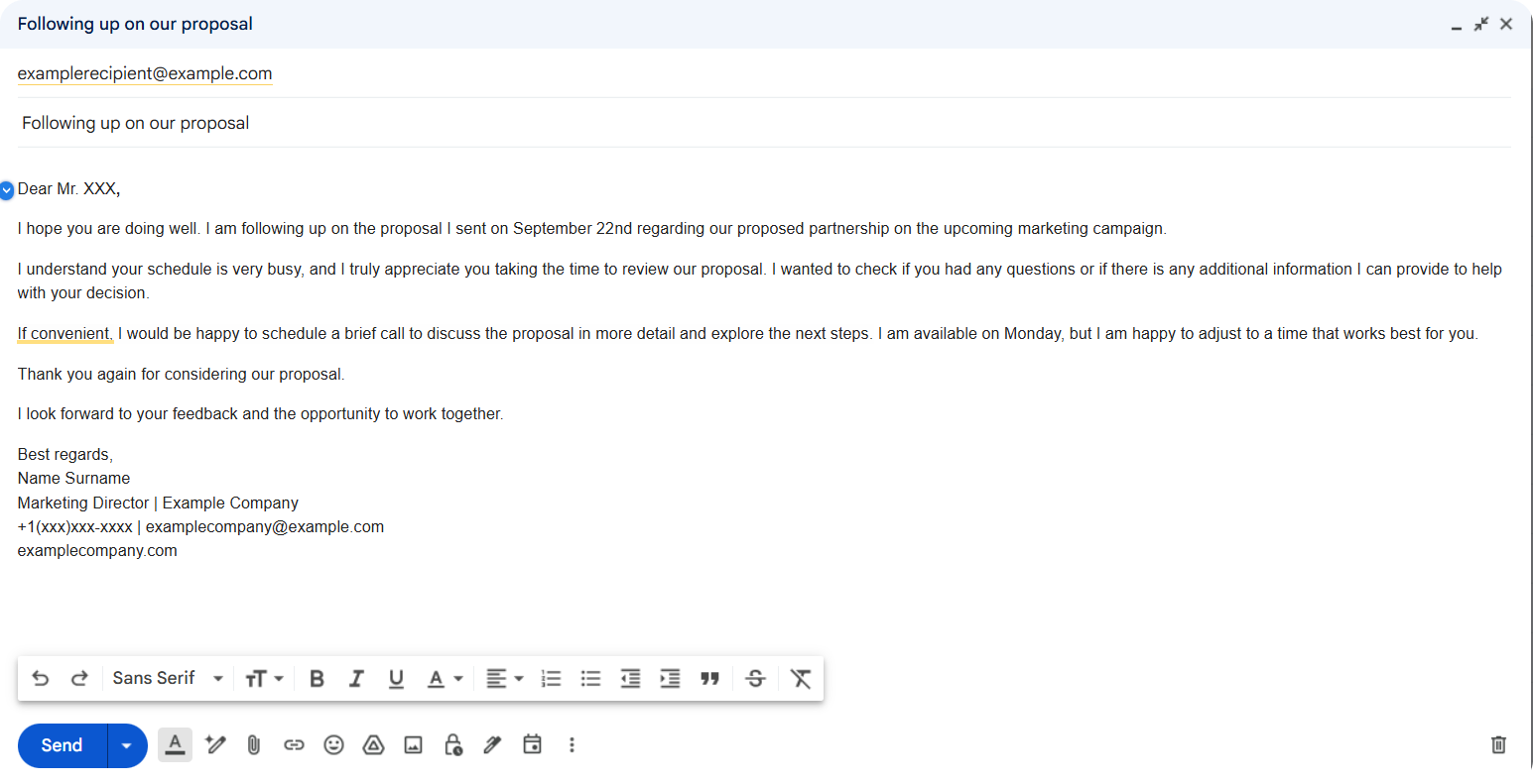 example of a polite and professional follow up email