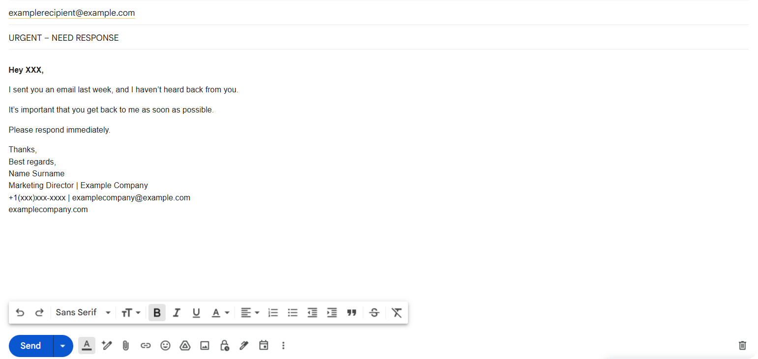 example of how a follow up email should NOT look