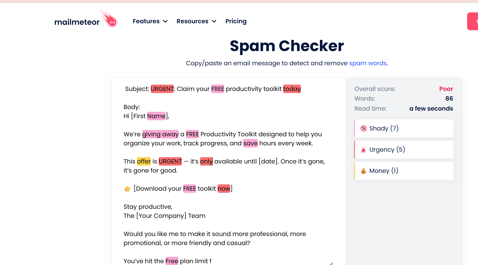 Mailmeteor’s Spam Checker
